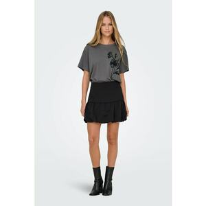 Tricou de bumbac organic cu broderie florala - Gri inchis imagine