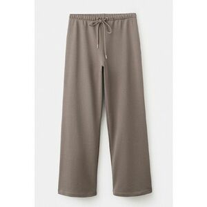 Pantaloni de bumbac cu snur in talie - Maro taupe imagine