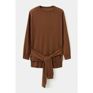 Pulover din amestec de lana cu terminatie asimetrica - Caramel imagine