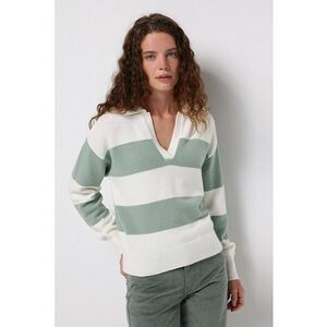 Pulover polo cu model in dungi - Alb/Verde pal imagine