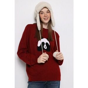 Pulover lejer cu panda - Rosu inchis - imagine