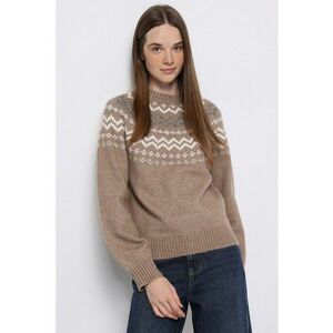 Pulover cu model etnic si maneci raglan - Maro deschis - imagine