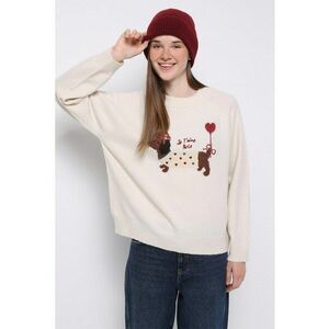 Pulover lejer cu imprimeu grafic - Crem - imagine
