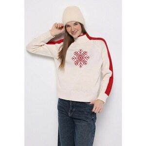 Pulover cu guler inalt si maneci raglan - Rosu - Roz pastel - imagine