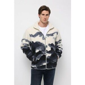 Jacheta sherpa cu model si fermoar - Alb/Gri imagine