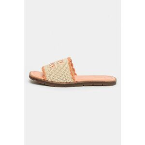 Papuci din material textil cu text brodat Tilda - Coral/Crem imagine