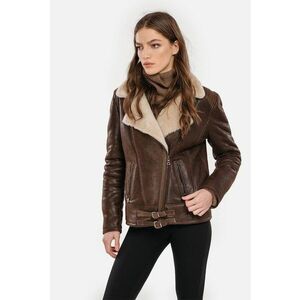Jacheta din piele de miele cu blana shearling - Maro imagine