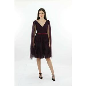 Rochie de seara midi din tul cu centura DARINNA - Violet pruna imagine