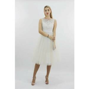 Rochie midi din tul alb si nude LIA imagine
