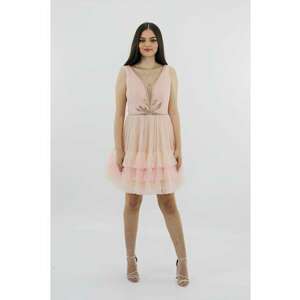 Rochie scurta de seara din tul cu broderie EDITH - Roz deschis imagine