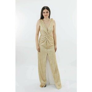 Rochie lunga de seara din paiete cu nod BLANCA - Auriu imagine