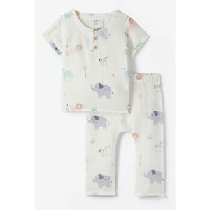 Set de tricou si pantaloni din bumbac cu imprimeu - Gri deschis/Portocaliu pal/Lila imagine