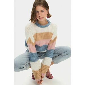 Pulover crop cu model in dungi - Albastru prafuit/Roz pastel/Alb optic imagine