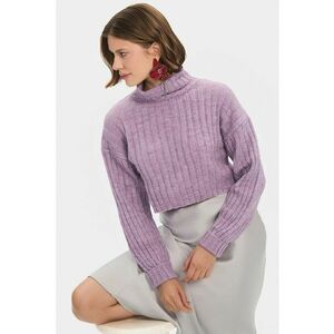 Pulover crop striat cu guler inalt - Lila imagine