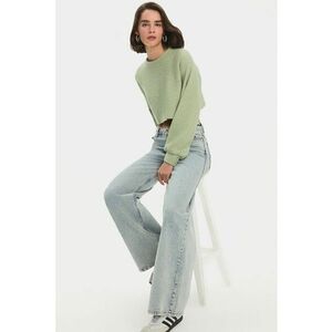 Pulover crop cu maneci cazute - Verde pal imagine