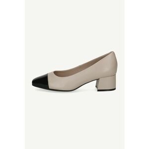Pantofi de piele si piele ecologica cu toc masiv - Negru/Bej inchis imagine