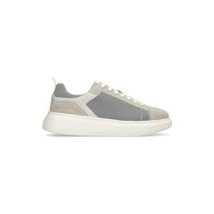 Pantofi sport wedge cu garnituri de piele intoarsa - Argintiu/Bej deschis imagine