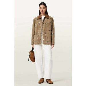 Jacheta cu model floral si buzunare frontale - Maro camel imagine
