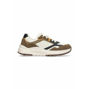 Pantofi sport din piele intoarsa cu garnituri din material textil - Alb fildes/Maro pamantiu imagine