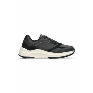 Pantofi sport din piele si piele intoarsa cu imprimeu logo - Negru/Gri antracit imagine