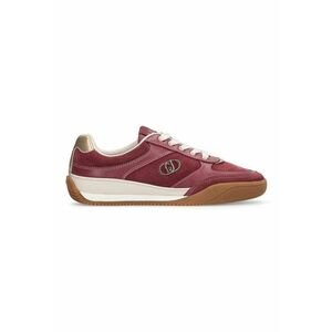 Pantofi sport din piele intoarsa cu talpa plata si insertii din piele ecologica - Rosu capsuna imagine