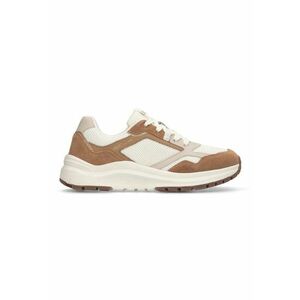 Pantofi sport din piele intoarsa cu garnituri din material textil - Alb fildes/Caramel imagine