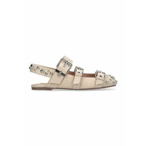 Pantofi din piele cu detalii metalice - Bej deschis imagine