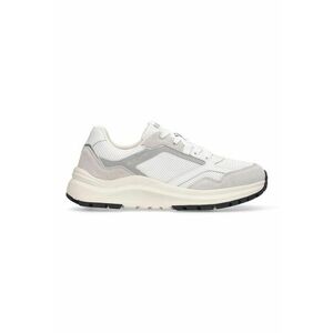 Pantofi sport din piele intoarsa cu garnituri din material textil - Alb/Gri deschis imagine