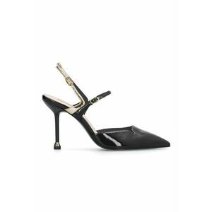 Pantofi slingback din piele ecologica lacuita cu toc stiletto - Negru imagine