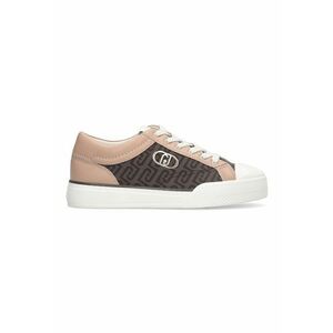 Pantofi sport de piele ecologica cu model monograma - Bej inchis/Alb murdar/Roz prafuit imagine