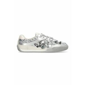 Pantofi sport din piele si material textil decorati cu paiete - Gri deschis/Argintiu/Bej deschis imagine