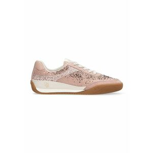 Pantofi sport de piele si material textil decorati cu strasuri - Caramel/Alb murdar/Roz prafuit imagine