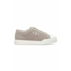 Pantofi sport din piele intoarsa si piele ecologica cu logo metalic - Maro taupe deschis/Alb murdar imagine