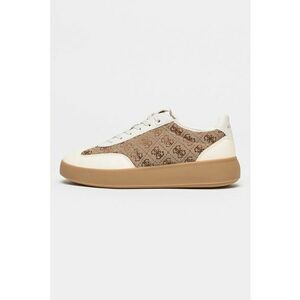 Pantofi sport low-cut din piele cu model monograma - Alb/Maro deschis imagine