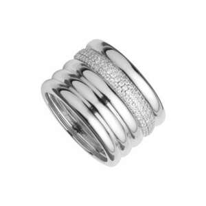 Inel striat decorat cu cristale - Argintiu/Transparent imagine