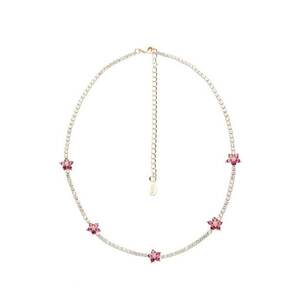 Colier decorat cu cristale albe si roz - Auriu/Roz imagine
