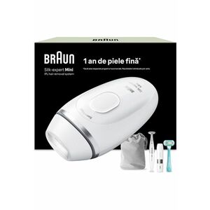 Epilator IPL IPL Silk·expert Mini PL1115 - SensoAdapt - 300.000 impulsuri - 3 niveluri de intensitate - Corp si fata - Mini aparat pentru indepartarea parului facial - Trimmer bikini - Aparat de ras Venus - Saculet de calatorie - Alb imagine