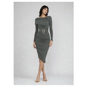 Rochie bodycon din viscoza cu drapaje si curea Slide imagine