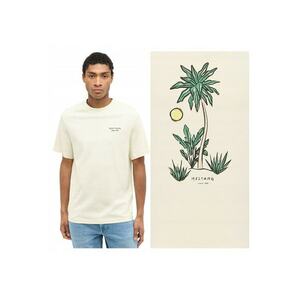 Tricou Barbati - Regular Fit - Maneca Scurta - Decolteu Rotund - Cu Logo - Bumbac - Design Clasic - Bej imagine