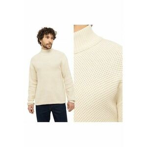 Pulover Barbati - Style Elwood - Regular Fit - Fara Inchidere - Guler Inalt - Maneci Lungi - Fara Buzunare - Bumbac - Bej - Bej imagine