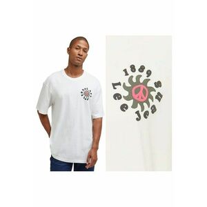 Tricou Barbati - Loose Tee - Regular Fit - Maneca Scurta - Decolteu Rotund - Cu Logo - Bumbac - Design Clasic - Alb - Ecru imagine