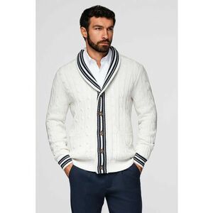 Cardigan cu nasturi si model torsade - Alb/Bleumarin imagine