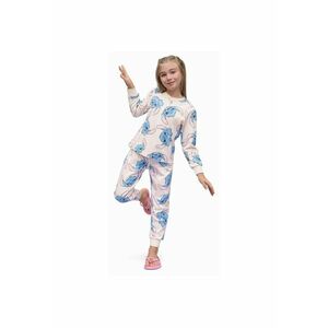Pijama cu imprimeu si decolteu la baza gatului - Crem imagine