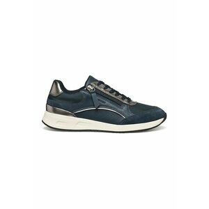 Pantofi sport din piele ecologica cu garnituri din piele intoarsa - Argintiu/Bleumarin imagine