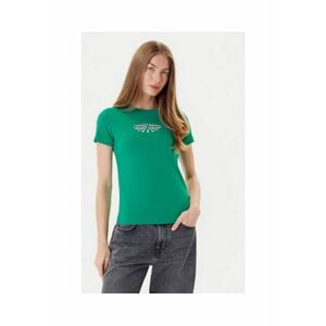 Tricou cu decolteu la baza gatului din amestec de bumbac organic si imprimeu imagine