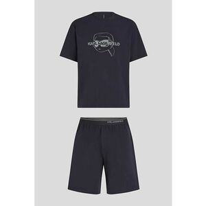 Pijama scurta din amestec de bumbac organic cu logo - Bleumarin imagine