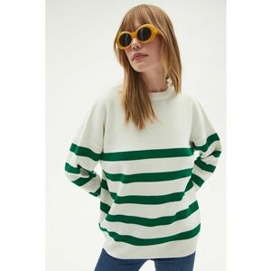 Pulover lejer cu model in dungi - Verde aquamarin/Alb murdar imagine