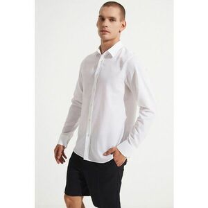 Camasa din bumbac cu model uni - Alb optic imagine