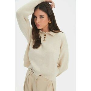 Pulover polo cu maneci cazute - Bej deschis imagine