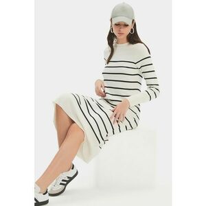 Rochie-pulover midi cu dungi - Negru stins/Alb murdar imagine